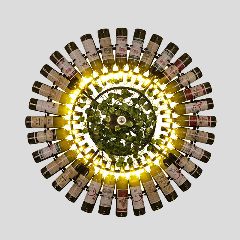 Wine Bottle Metal Wall Sconce Industrial 1 Bulb Restaurant LED Plant Wall Lamp Fixture in Black