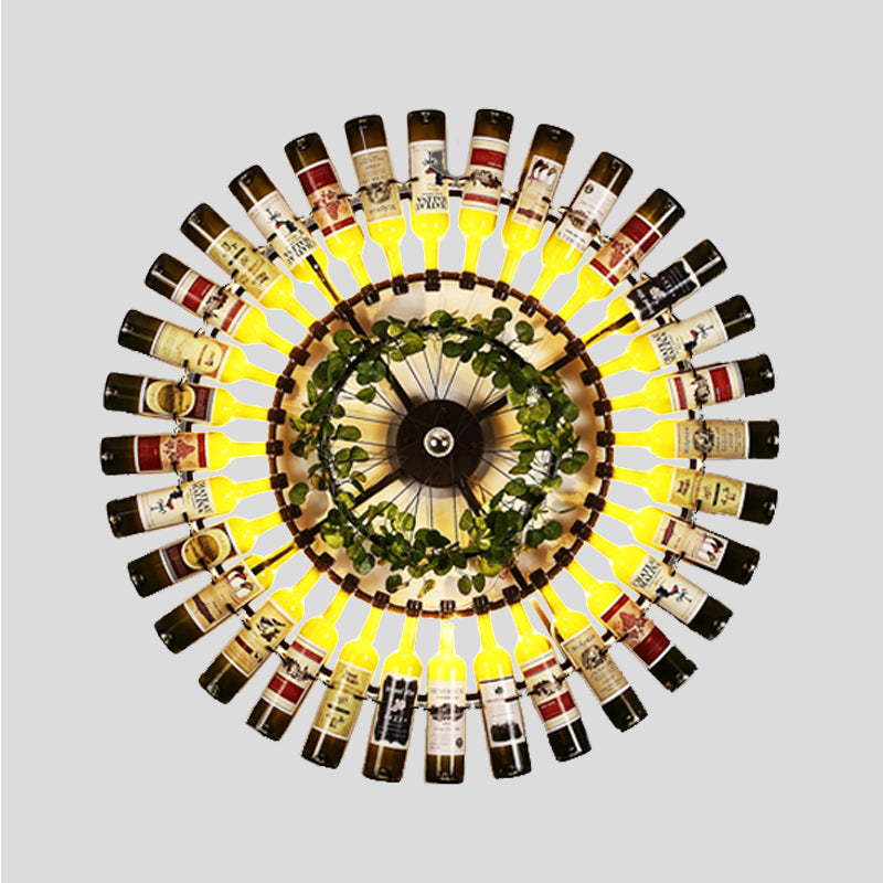 Black 1 Light Wall Lamp Antique Metal Wine Bottle LED Wall Sconce Light with Plant Decor