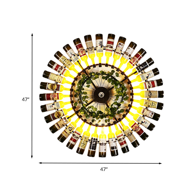 Black 1 Light Wall Lamp Antique Metal Wine Bottle LED Wall Sconce Light with Plant Decor