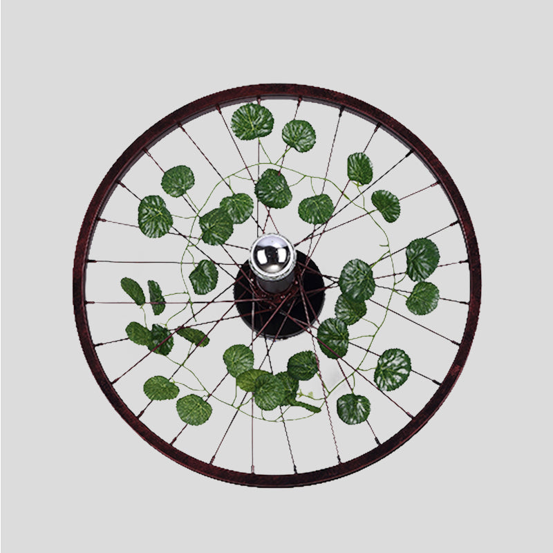 Rust Wheel Sconce Light Fixture Industrial Metal 1 Bulb Restaurant LED Plant Wall Mount Lamp, 12.5"/18"/21.5" Dia