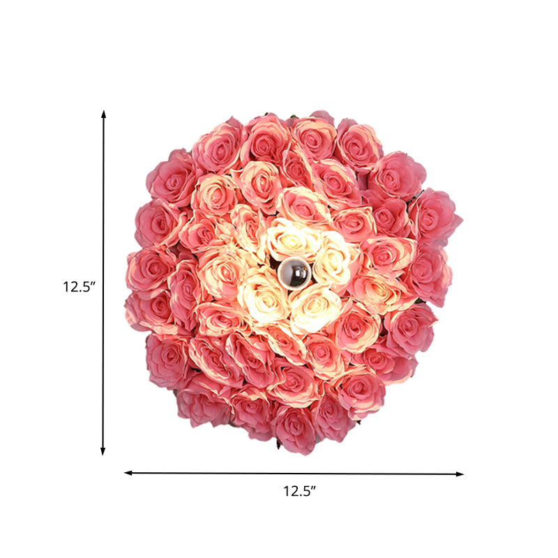 Metal Rose Sconce Light Fixture Industrial 1 Bulb Restaurant LED Wall Mount Lighting in Pink, 12.5"/16.5"/20.5" Dia