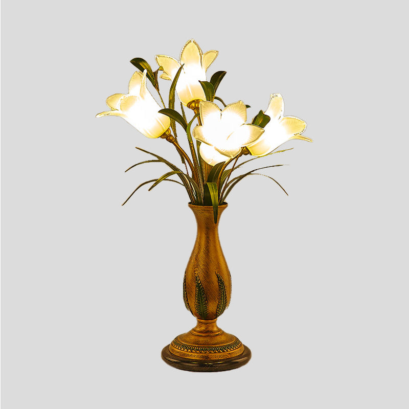 Lily Viola/Bianco Lampada da comodino in vetro da giardino americano 4 lampadine Illuminazione da comodino per soggiorno
