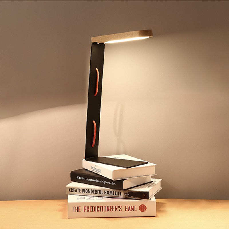 Lampada da studio dritta contemporanea Lampada da lettura a LED in legno in nero per camera da letto
