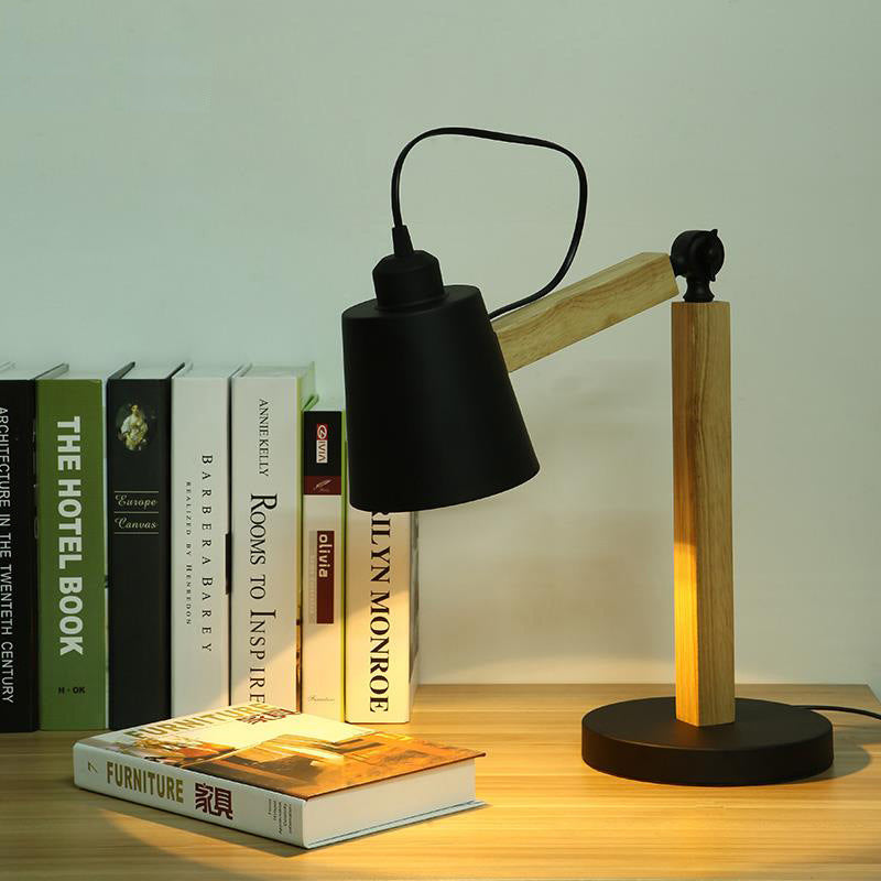 Lampada da comodino moderna a 1 testa con luce da scrivania affusolata in metallo in bianco/nero con nodo rotante