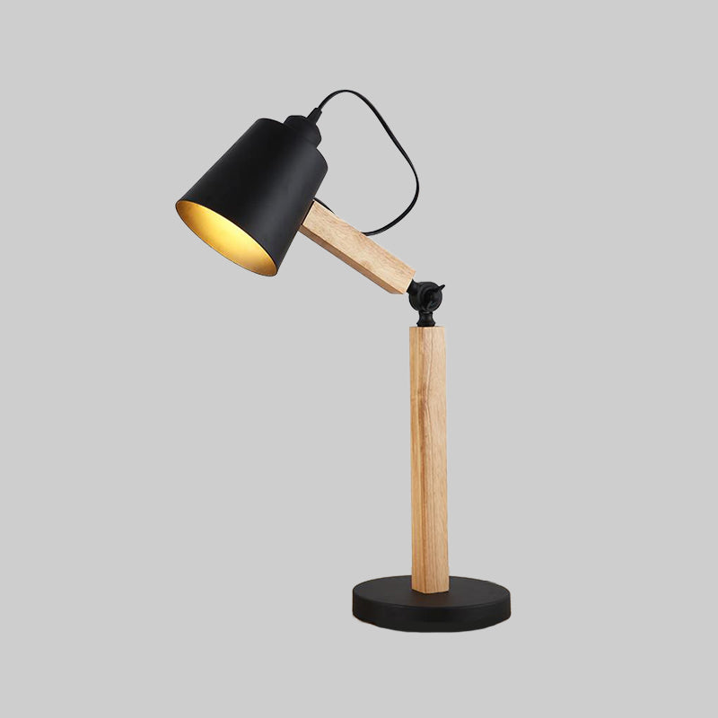 Lampada da comodino moderna a 1 testa con luce da scrivania affusolata in metallo in bianco/nero con nodo rotante