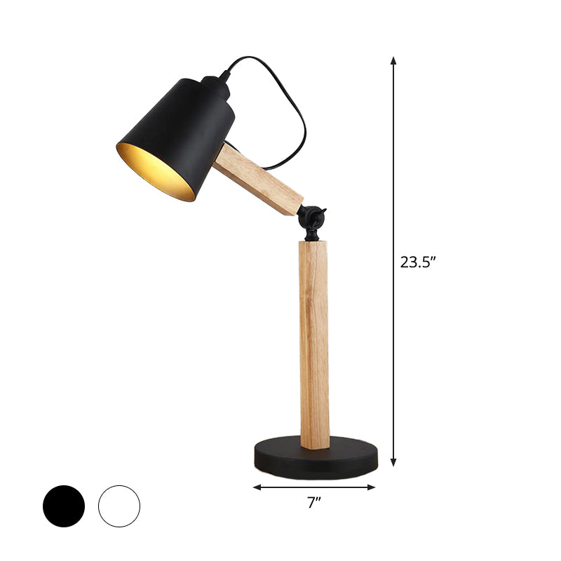Lampada da comodino moderna a 1 testa con luce da scrivania affusolata in metallo in bianco/nero con nodo rotante