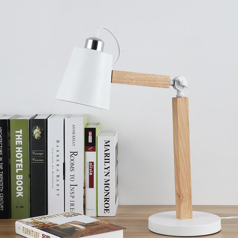 Lampada da comodino moderna a 1 testa con luce da scrivania affusolata in metallo in bianco/nero con nodo rotante