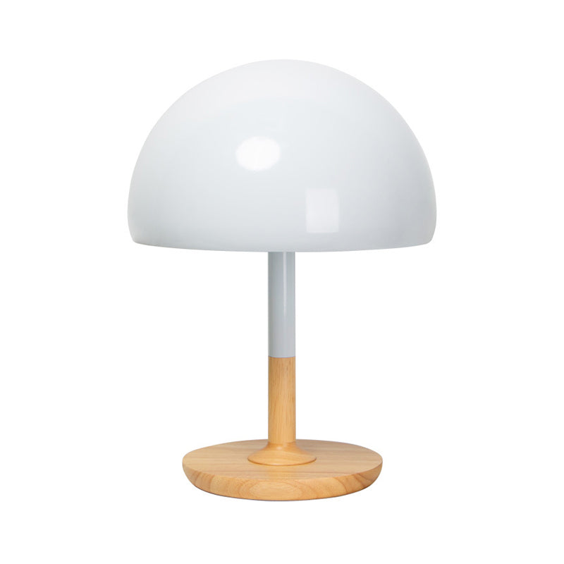 Lampada da scrivania Hemisphere in metallo Lampada da tavolo moderna bianca a 1 testa, base circolare in legno beige