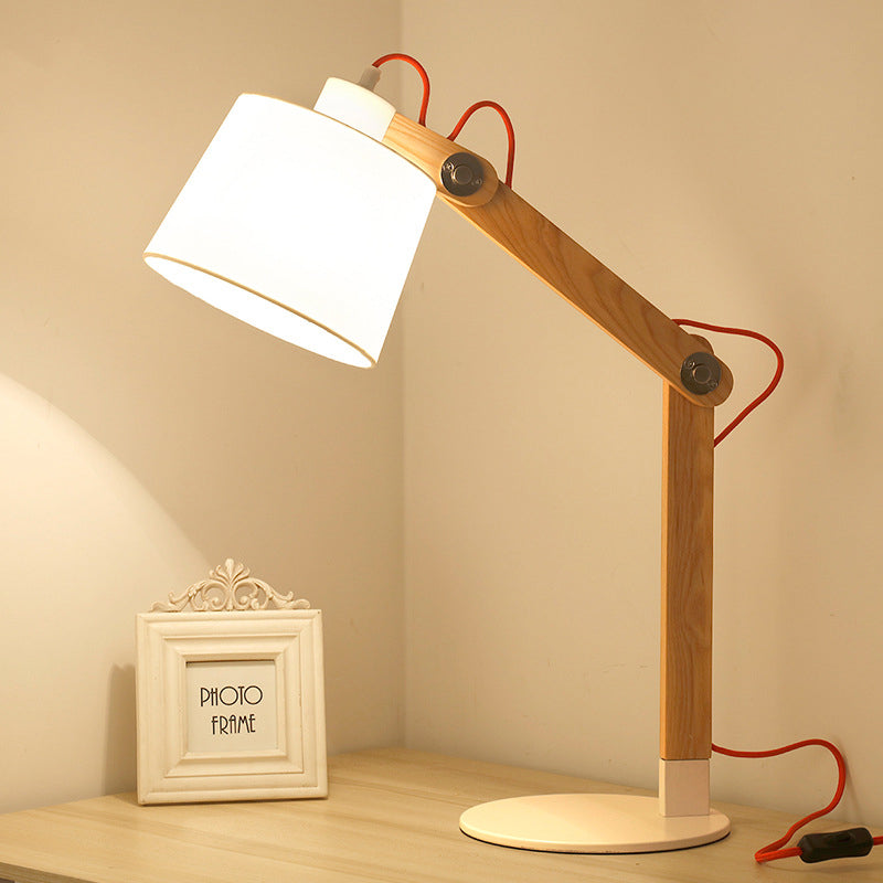 Lampada da comodino moderna in tessuto a 1 testa con lampada da lettura a tamburo in bianco con nodo rotante