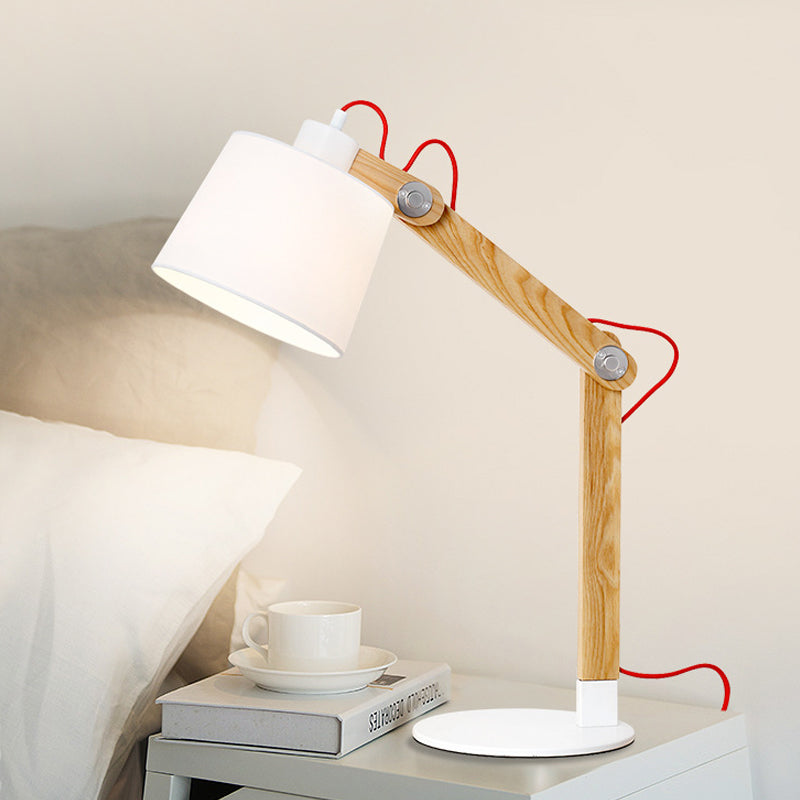 Lampada da comodino moderna in tessuto a 1 testa con lampada da lettura a tamburo in bianco con nodo rotante