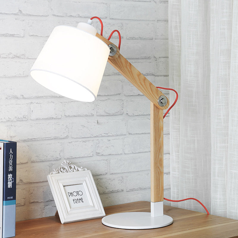 Lampada da comodino moderna in tessuto a 1 testa con lampada da lettura a tamburo in bianco con nodo rotante