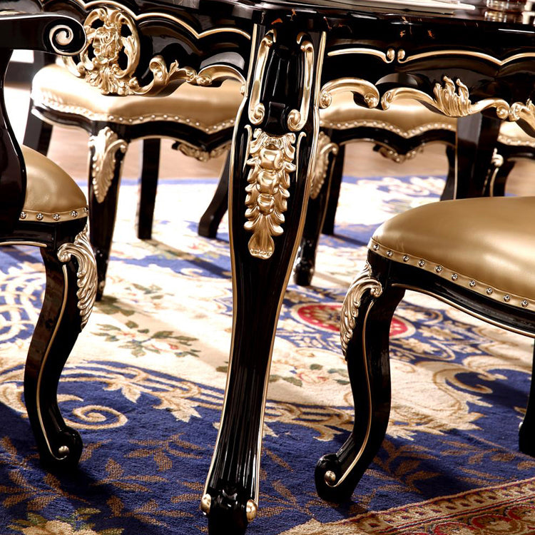 Marble Black Tone Dining Table Victorian 4 Legs Table for Dining Room
