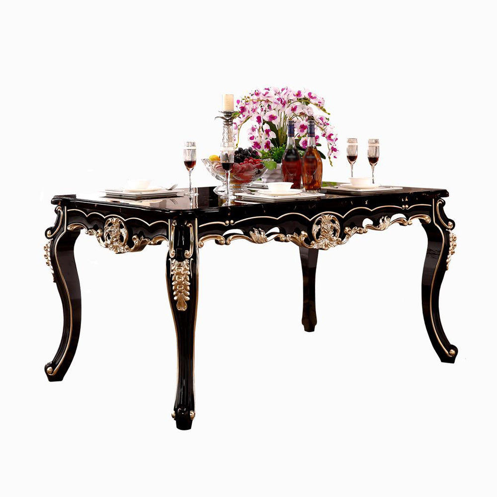 Marble Black Tone Dining Table Victorian 4 Legs Table for Dining Room