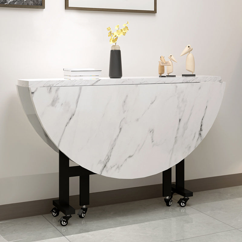 Metaal eigentijdse ronde eettafel Hoog glanzend witte houten boventafel met druppelblad