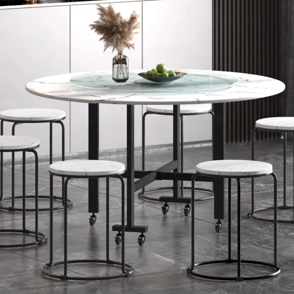 Metaal eigentijdse ronde eettafel Hoog glanzend witte houten boventafel met druppelblad