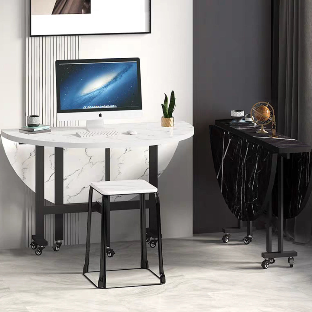 Metaal eigentijdse ronde eettafel Hoog glanzend witte houten boventafel met druppelblad