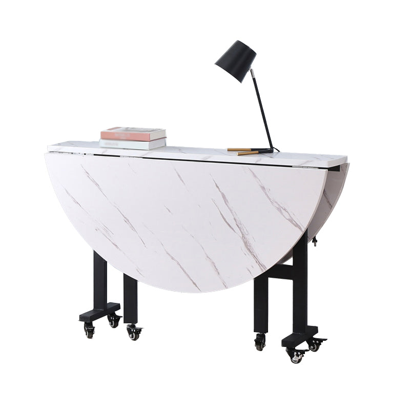 Metaal eigentijdse ronde eettafel Hoog glanzend witte houten boventafel met druppelblad