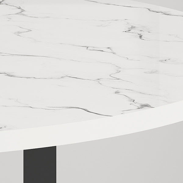 Metaal eigentijdse ronde eettafel Hoog glanzend witte houten boventafel met druppelblad