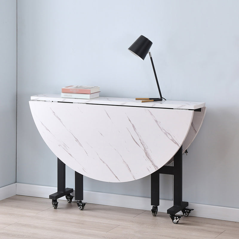 Metaal eigentijdse ronde eettafel Hoog glanzend witte houten boventafel met druppelblad