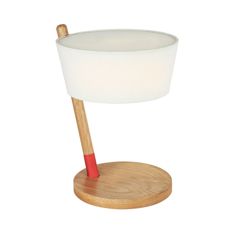 White Shaded Desk Light Japanese 1 Head Fabric Table Lamp, Circle Beige Wood Base