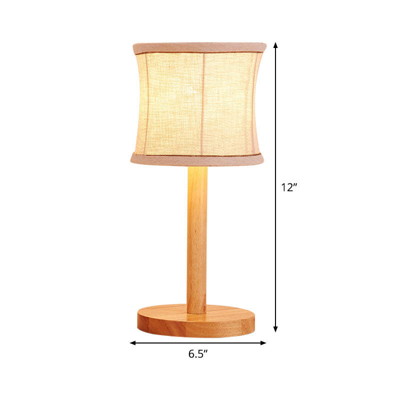 1 Bulb Bedroom Task Light Chinese Beige Night Table Lamp with Barrel Fabric Shade