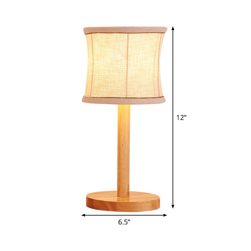 1 Glühbirnenschlafzimmer Task Light Chinese Beige Nachttischlampe mit Fassstoffschatten