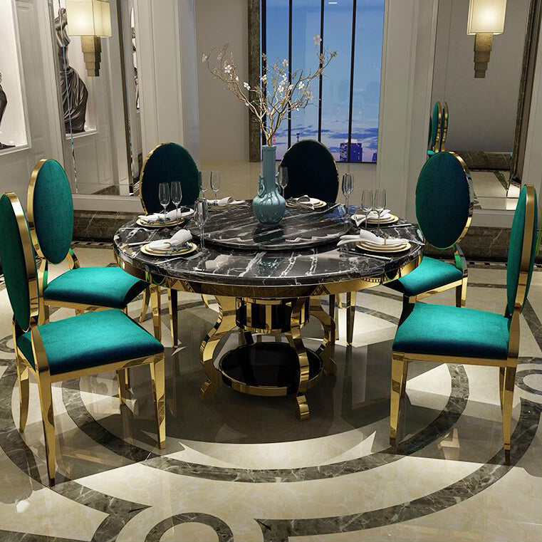 Luxury Style Marble Dining Table Single Pedestal Base Round Table for Home