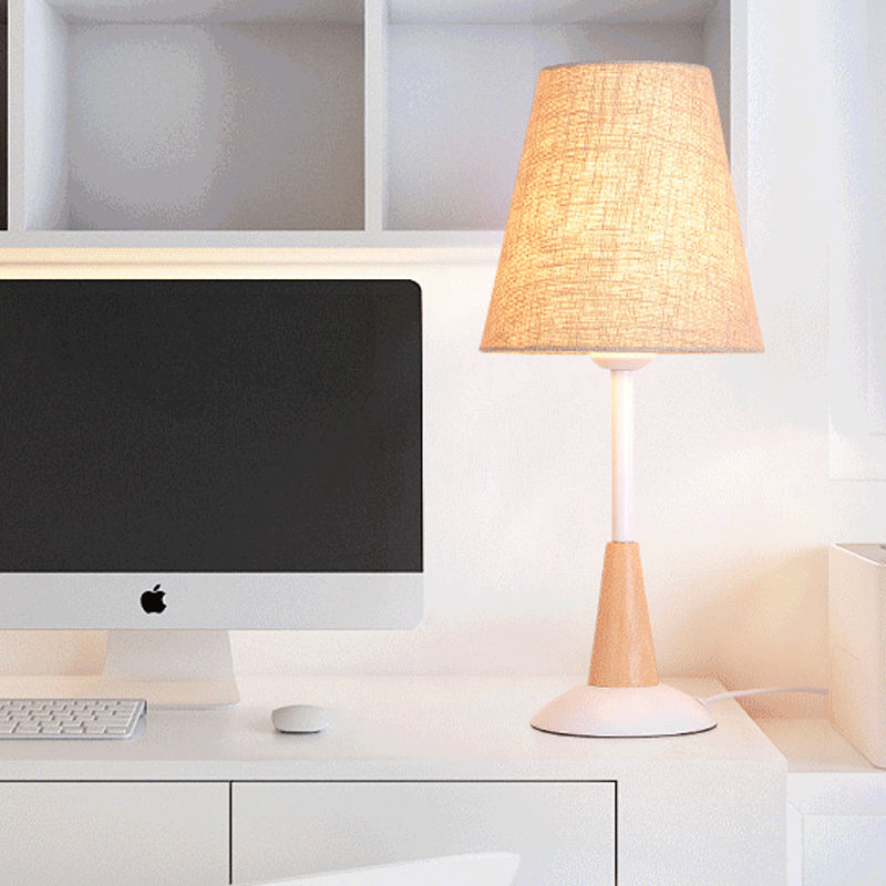 Lampe de table contemporaine à 1 tête, petite lampe de bureau évasée en lin avec abat-jour en tissu