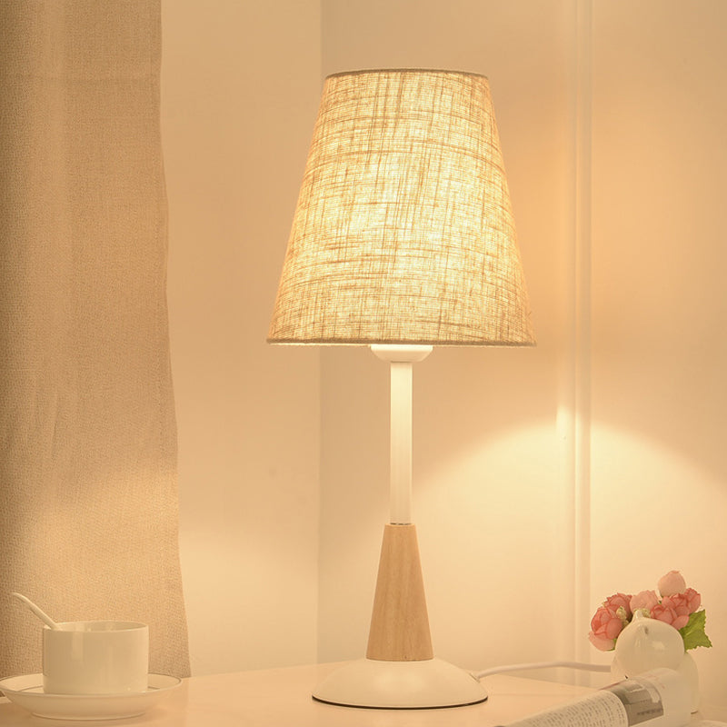 Eigentijdse 1-kops tafellamp Flaxen Wide Flare kleine bureaulamp met stoffen kap