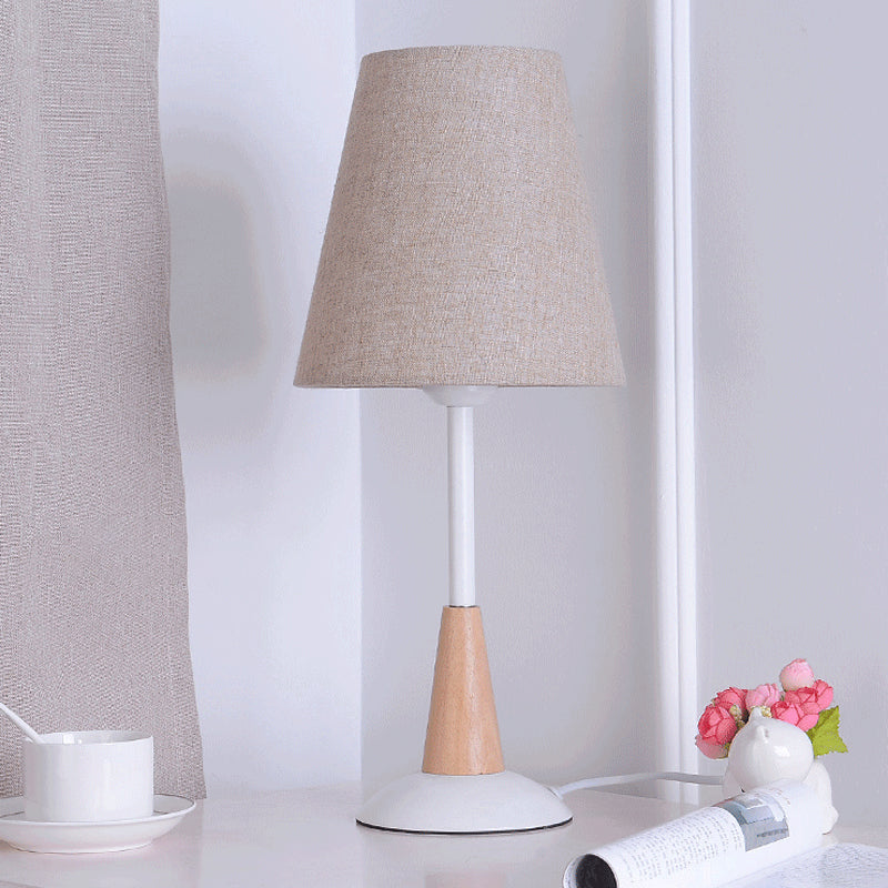Eigentijdse 1-kops tafellamp Flaxen Wide Flare kleine bureaulamp met stoffen kap