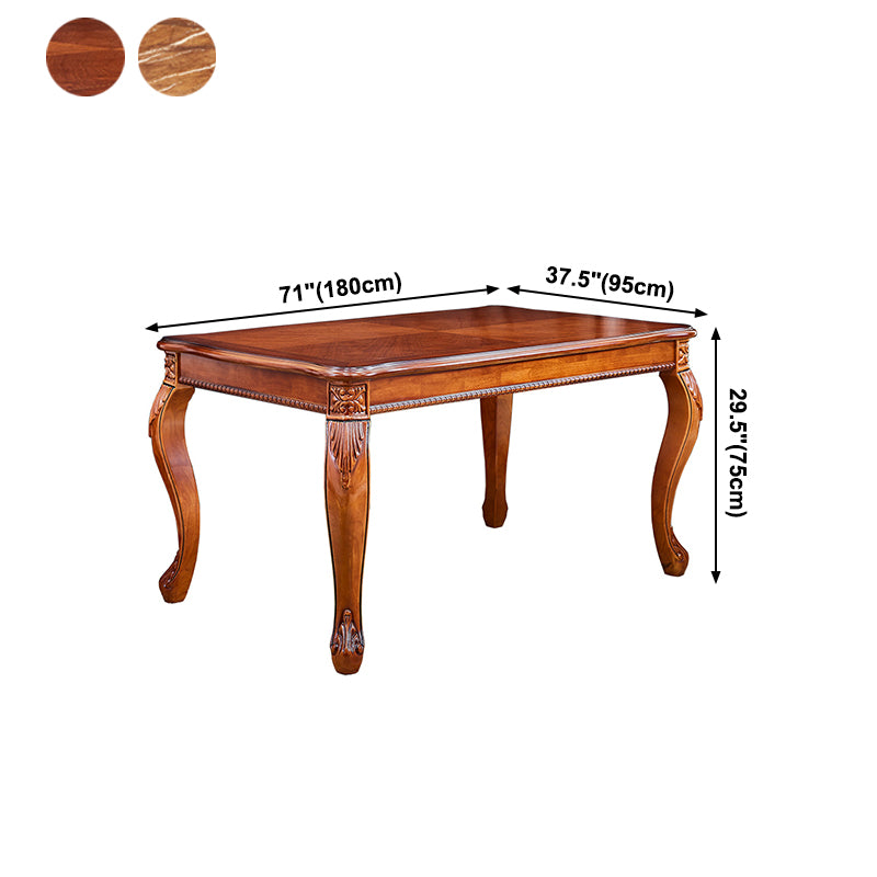 Rectangle Shape Mid-Century Modern Dining Table Brown Tone Fixed Table with 4 Legs