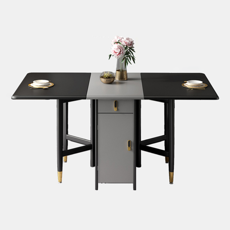 Mid-Century Modern Dining Table Rubberwood Solid Wood Table with Black Ash Solid Wood Base