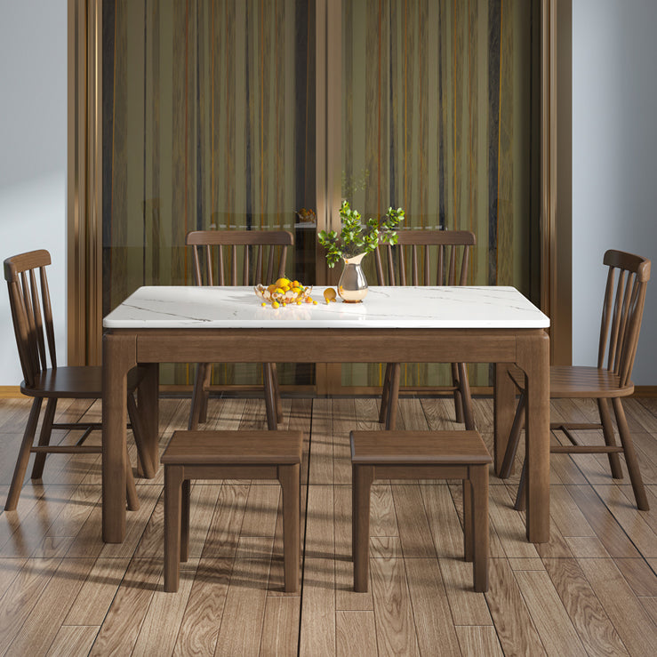 Mesa de comedor de mármol estilo mediados de siglo, mesa rectangular con base de 4 patas para el hogar