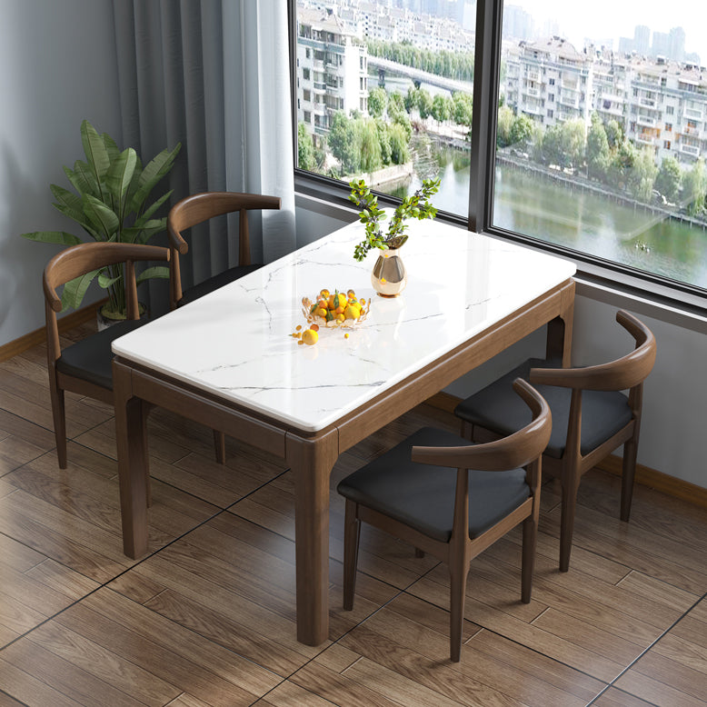 Mesa de comedor de mármol estilo mediados de siglo, mesa rectangular con base de 4 patas para el hogar