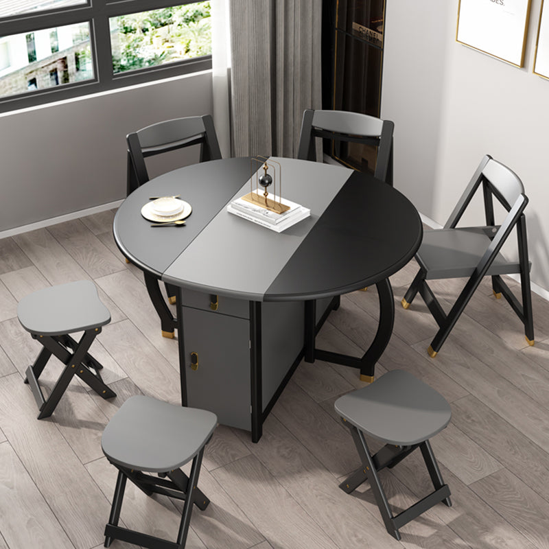 Foldable Rubberwood Dining Table Extendable Round Table with Storage Trestle Base