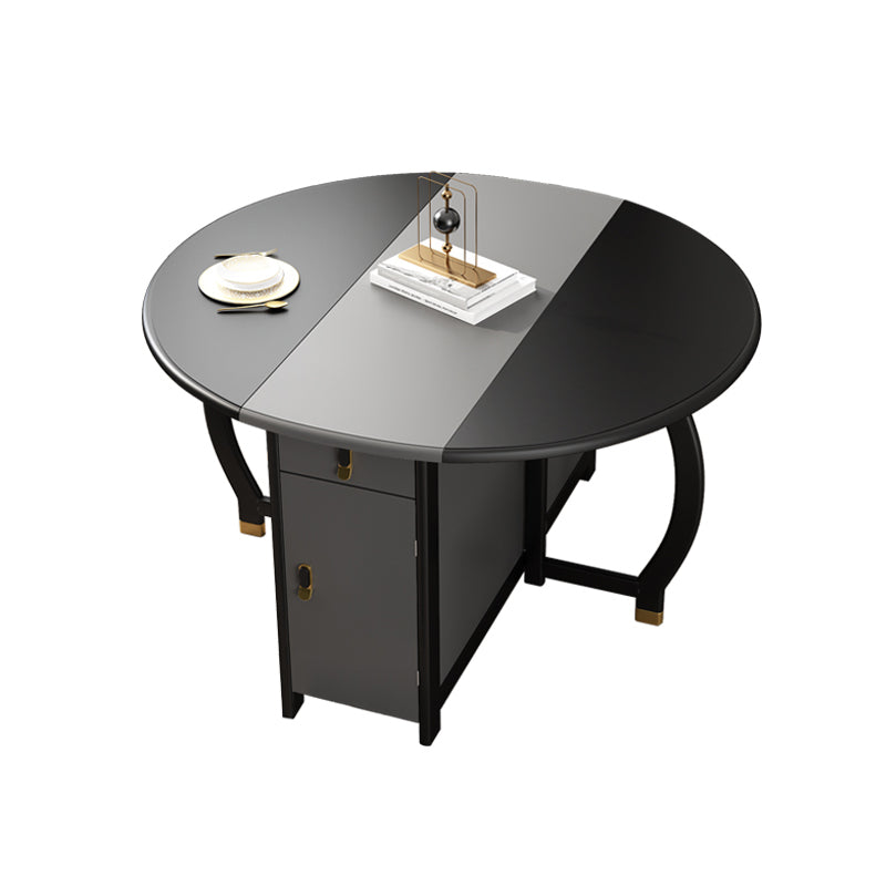 Foldable Rubberwood Dining Table Extendable Round Table with Storage Trestle Base