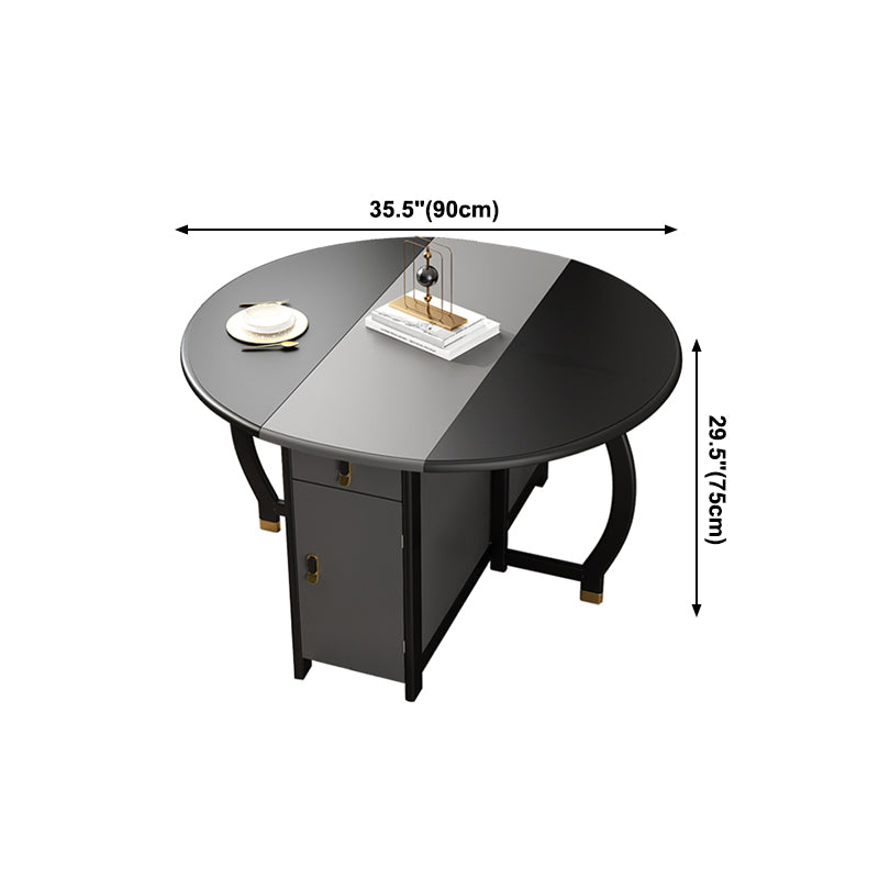 Foldable Rubberwood Dining Table Extendable Round Table with Storage Trestle Base