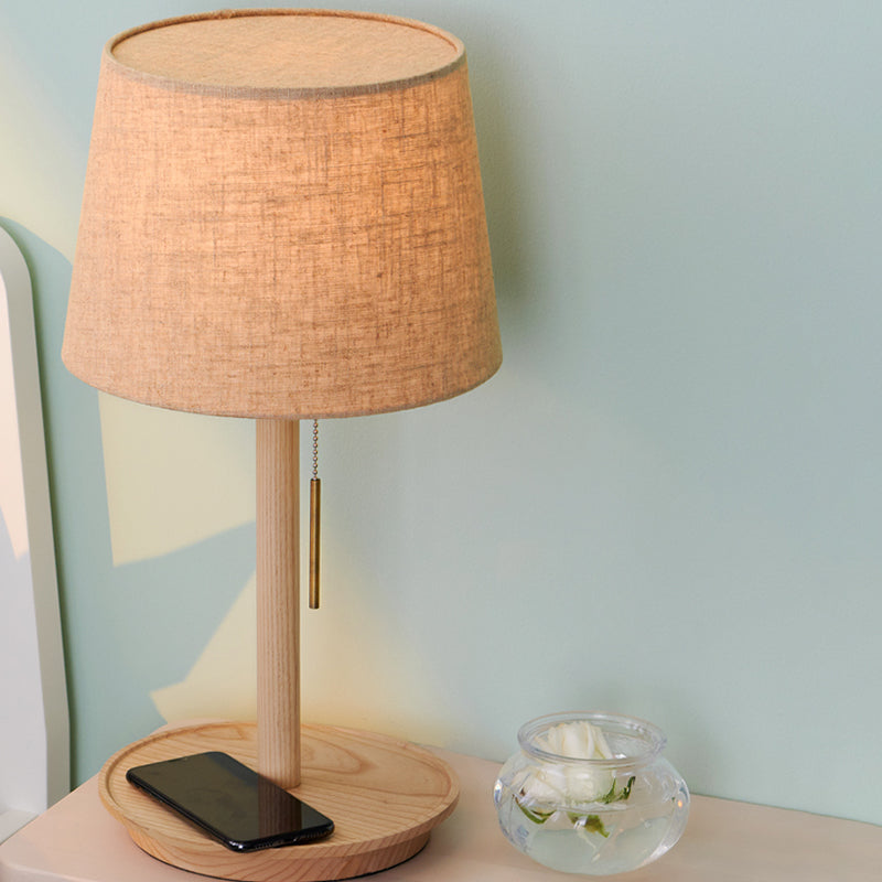 Stoff ausgestattet Task Light Moderne 1 Lampen Nachttischlampe in Flaxen mit Pull -Kette