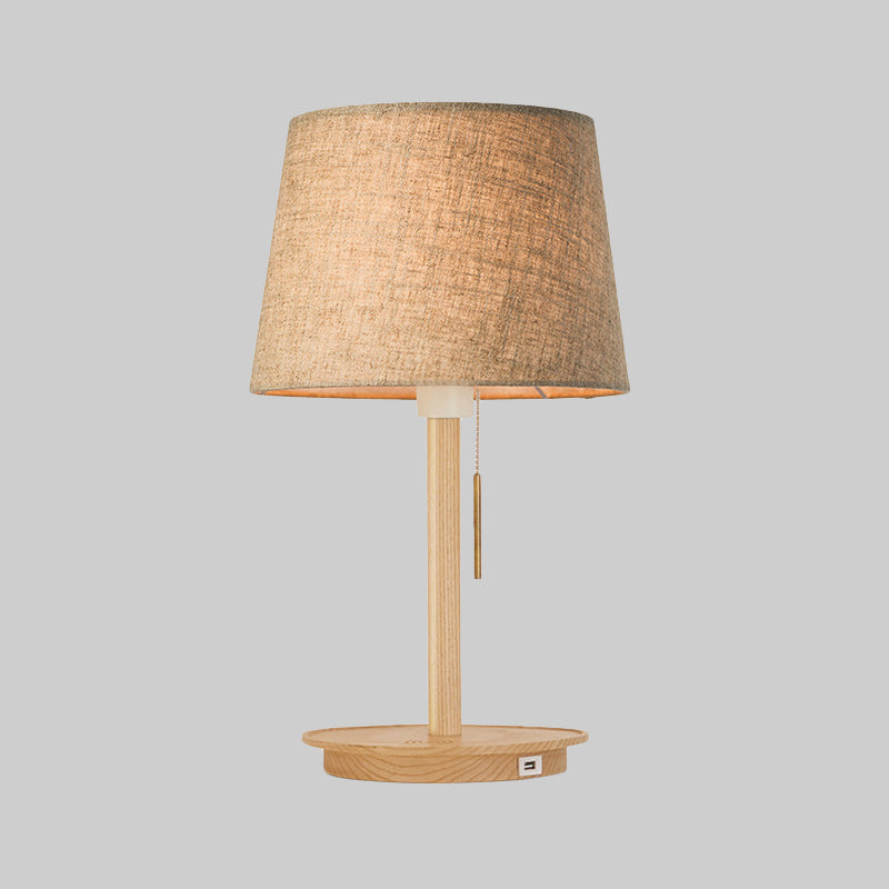 Stoff ausgestattet Task Light Moderne 1 Lampen Nachttischlampe in Flaxen mit Pull -Kette