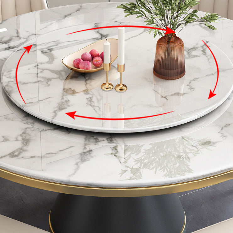 Marble Dining Table Luxury Style Single Pedestal Base Table for Dining Room