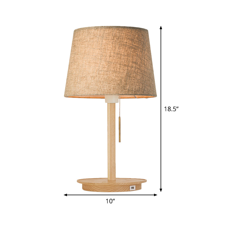 Stoff ausgestattet Task Light Moderne 1 Lampen Nachttischlampe in Flaxen mit Pull -Kette