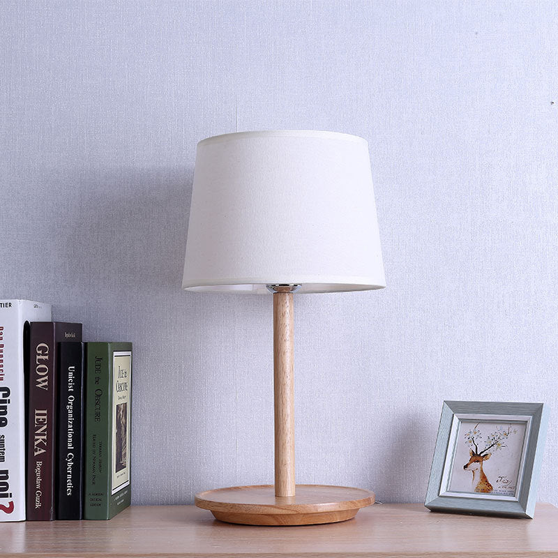 Vat taaklamp modernistische stof 1 lamp wit tafellicht, ronde beige houten basis