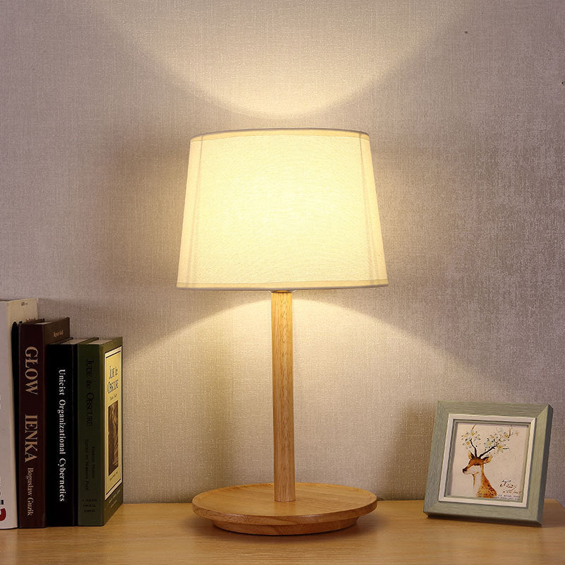 Vat taaklamp modernistische stof 1 lamp wit tafellicht, ronde beige houten basis
