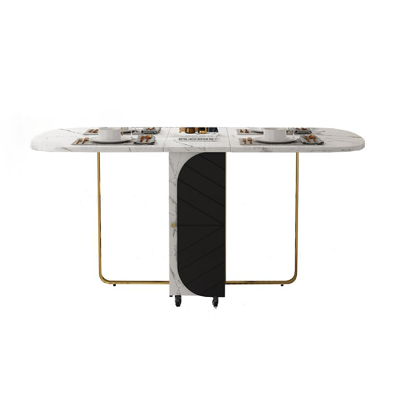 Mesa de comedor moderna de piedra sinterizada, mesa de comedor rectangular blanca con hojas abatibles de 59"
