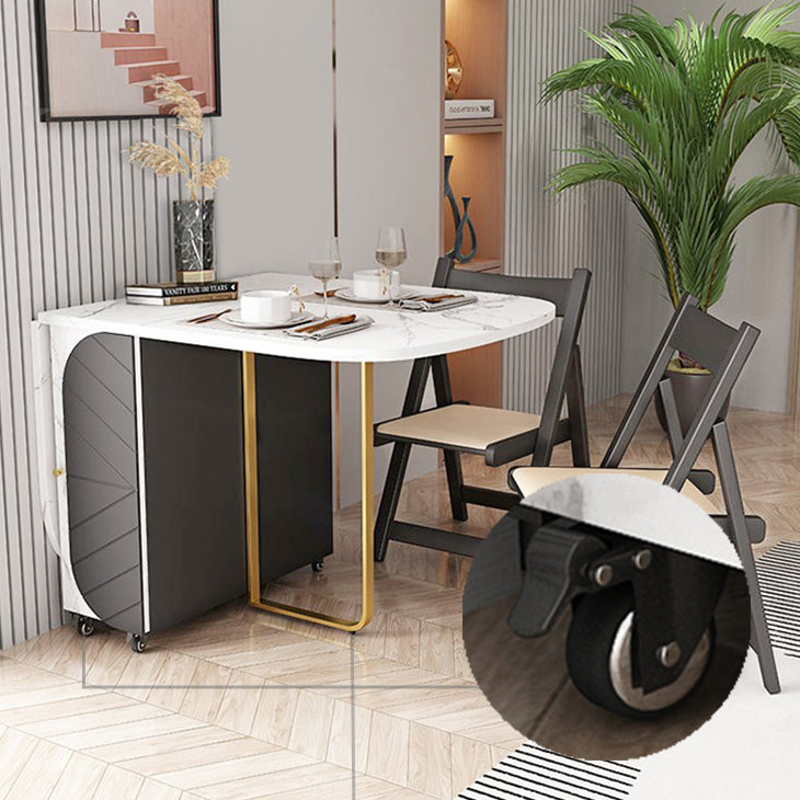 Mesa de comedor moderna de piedra sinterizada, mesa de comedor rectangular blanca con hojas abatibles de 59"