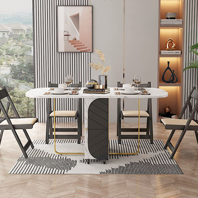 Mesa de comedor moderna de piedra sinterizada, mesa de comedor rectangular blanca con hojas abatibles de 59"