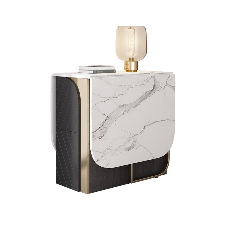 Mesa de comedor rectangular moderna de piedra sinterizada de cabello de 63 "con marco de oro