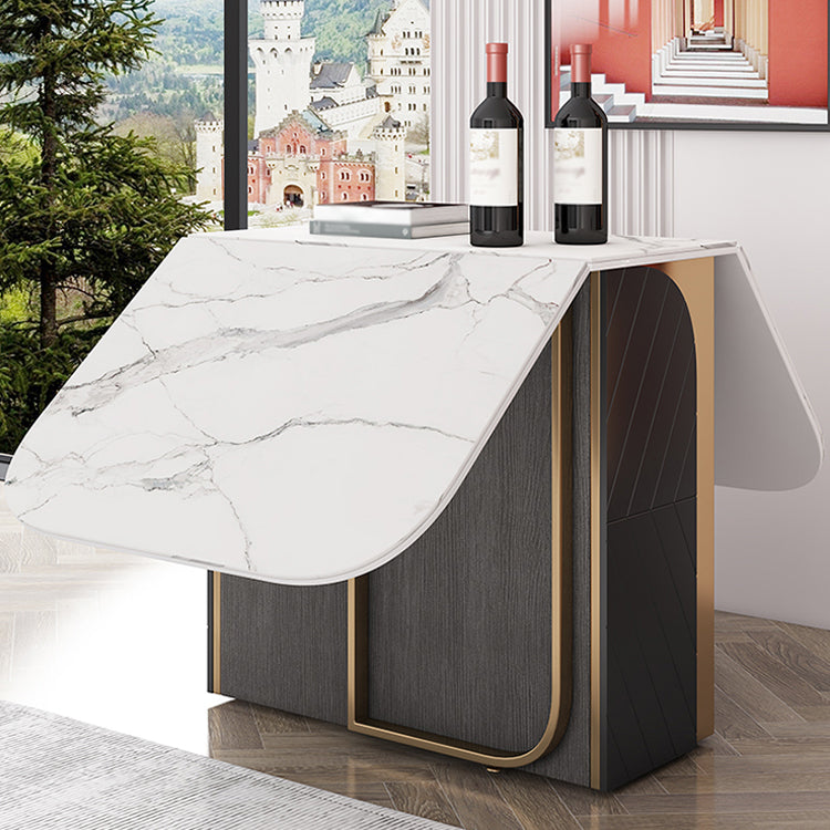 Mesa de comedor rectangular moderna de piedra sinterizada de cabello de 63 "con marco de oro