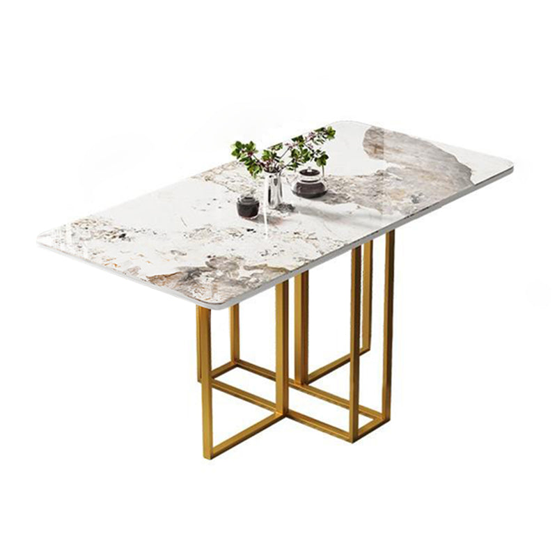 59'' Foldable Sintered Stone Top Kitchen Table Modern Rectangle Table with Trestle Base