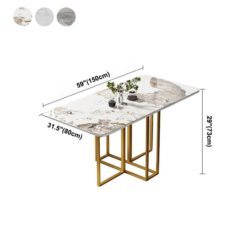 59'' Foldable Sintered Stone Top Kitchen Table Modern Rectangle Table with Trestle Base